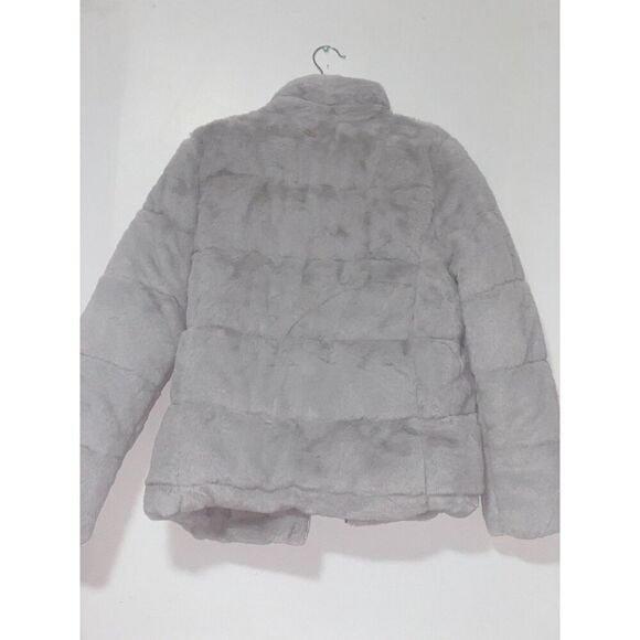 Women's Light Gray faux fur puffer jacket by Andrew Marc, size L spring wear - Picture 11 of 16